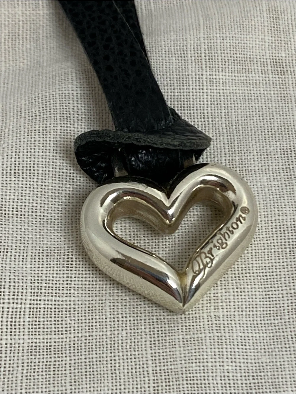 Brighton Heart Key Chain Charm Fob Black Pebbled Leather Silver Tone